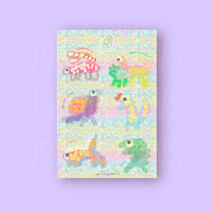 Vinyl Waterproof Sticker Sheet, J’s Dino’s - Crayons & Glitter