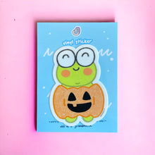 Load image into Gallery viewer, Waterproof Vinyl Sticker, Jellybean the Froggy - Pumpkin Halloween