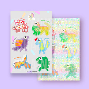 Vinyl Waterproof Sticker Sheet, J’s Dino’s - Crayons & Glitter