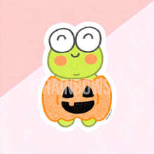 Load image into Gallery viewer, Waterproof Vinyl Sticker, Jellybean the Froggy - Pumpkin Halloween