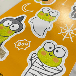 Waterproof Vinyl Sticker sheet, Jellybean the Froggy - Halloween