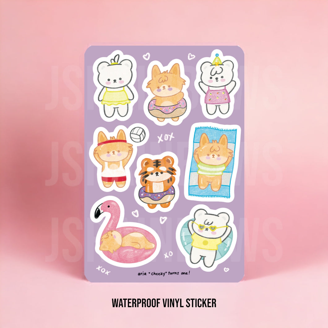 Waterproof Vinyl Sticker sheet, Kawaii Friends - Summer Time Fun