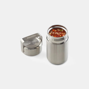 PlanetBox - Mercury Container with alphabet soup with the words "explore" spelt out.
