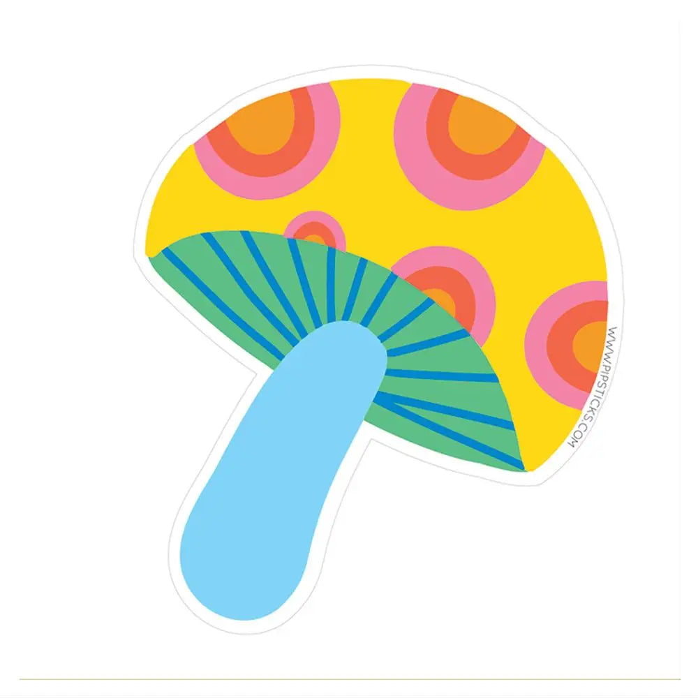 Die cut Mushroon vinyl sticker with yellow cap and pink dots