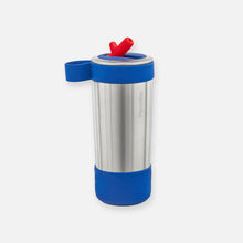 Load image into Gallery viewer, PlanetBox Glacier Water Bottle, Arctic (Navy silicone bands, red straw)