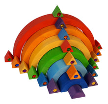 Load image into Gallery viewer, Bauspiel - Coloured Triangles decorated on top of a Bauspiel rainbow.