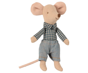 Little brother mouse in matchbox (Checkered Dress Shirt)