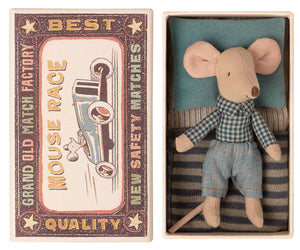 Little brother mouse in matchbox (Checkered Dress Shirt)