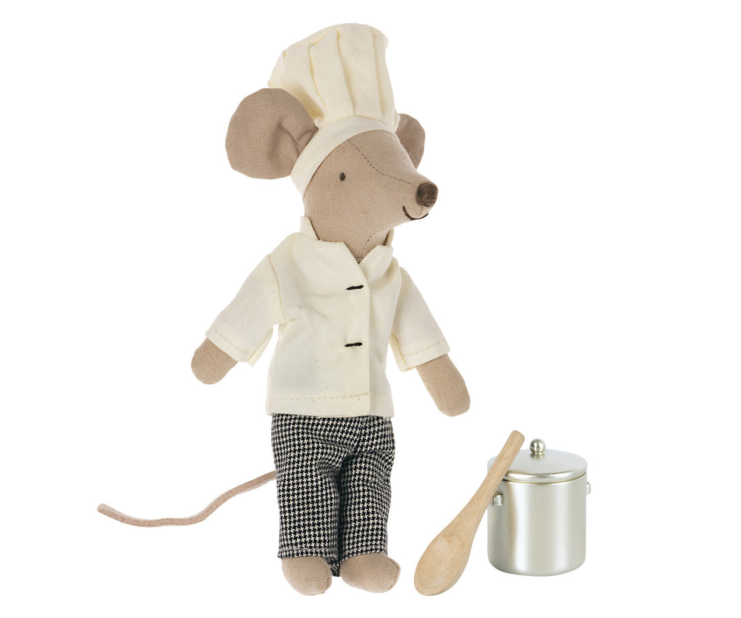 Chef mouse, Big Brother size with metal pot and wooden spoon