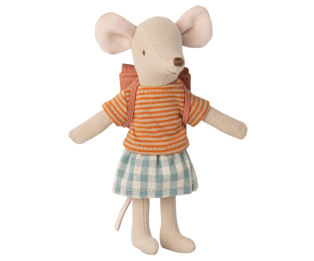 Maileg Tricycle mouse, Big Sister with Bag - Old Rose