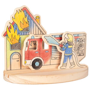Goki - Wooden colouring picture, fire engines