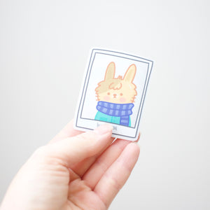 Kawaii Bunny sticker in hand - for scale