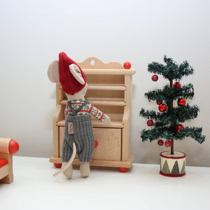 Back of Maileg Christmas mouse by Cupboard and Miniature tree