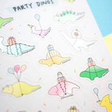 Load image into Gallery viewer, Vinyl Waterproof Sticker Sheet, Metallic Party Dinos