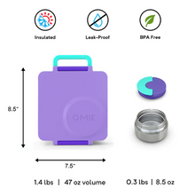 Load image into Gallery viewer, OmieBox Purple Product Specs: Insulated, Leak Proof, BPA free