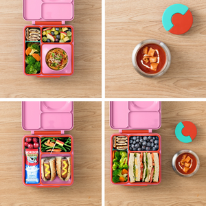 OmieBox Pink Berry container - Flat Lay Lunch Ideas
