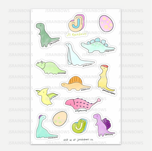 Vinyl Waterproof Sticker Sheet, Watercolour Dinos