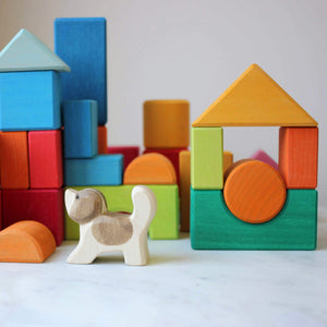Gluckskafer Blocks Geometric Shapes in action with Ostheimer dog  not included as part of set