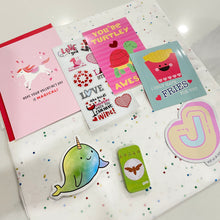 Load image into Gallery viewer, Sample package seen with cards and stickers