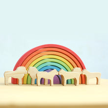 Load image into Gallery viewer, Ocamora Rainbow stacker in orange - with wooden animals (sold seperately)